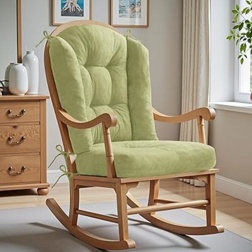 Wingback Rocking Chair cushion - Large Adirondack Chair Cushions, High-Density Sponge, Comfort Chenille Indoor Rocker Pads, 2 Piece Sets- Seat Cushion & Back Cushion, Grass Green | Standard Size