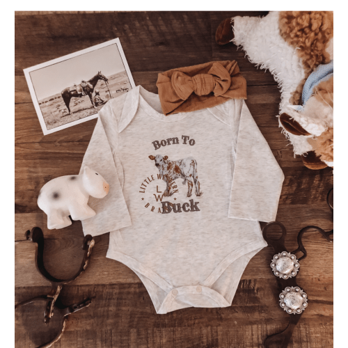 Born To Buck Baby Bodysuit - Heather Grey
