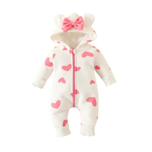 Newborn Baby Girl Winter Clothes Baby Snow Suit Infant Strawberry Jumpsuit Hooded Romper Snowsuit Warm Fleece Bunting