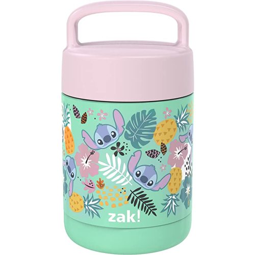 Zak Designs Kids' Vacuum Insulated Stainless Steel Food Jar with Carry Handle, Thermal Container for Travel Meals and Lunch On The Go, 12 oz, Lilo and Stitch