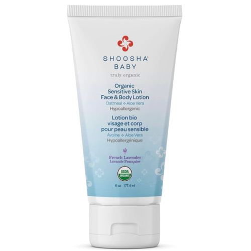Shoosha Organic Baby Lotion French Lavender, for Sensitive Skin, All Natural Face and Body Lotion for Kids, Hypoallergenic, Gluten-Free, Non-Sticky, 100% Biodegradable
