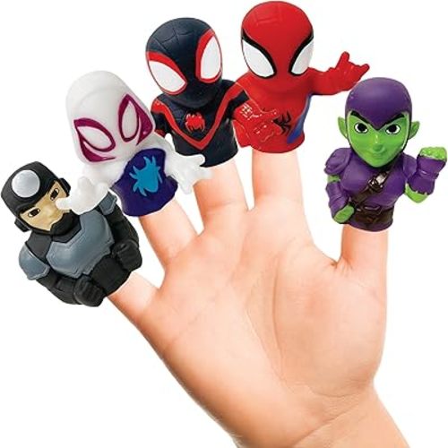 Spidey & His Amazing Friends 5 Piece Finger Puppet Set - Party Favors, Educational, Bath Toys, Floating Pool Toys, Beach Toys, Finger Toys, Playtime