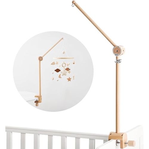 Baby Crib Mobile Arm - Wooden Mobile Arm with Height Adjustable&360° Rotatable Upgraded Arched Base Nursery Mobile Holder for Crib Mobile Hanger Baby Crib Attachment Nursery Decor