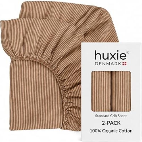 Crib Sheets – Organic Cotton Muslin Fitted Crib Sheet – Standard Size for Baby Boy and Baby Girl 28" x 52" Ultra-Soft and Breathable. 2-Pack(Natural Stripe)
