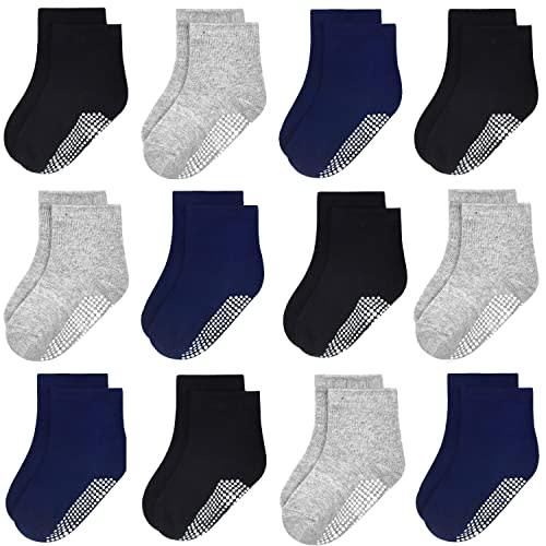 GRPSKCOS Baby Socks Non Slip 12 Pairs Toddler Anti Skid Socks for 0-7 Years Infants Little Kids Boys Girls