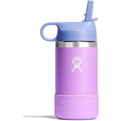 Hydro Flask Kids Water Bottle for School - Stainless Steel and Insulated with Straw Cap - 12 Oz in Anemone Purple