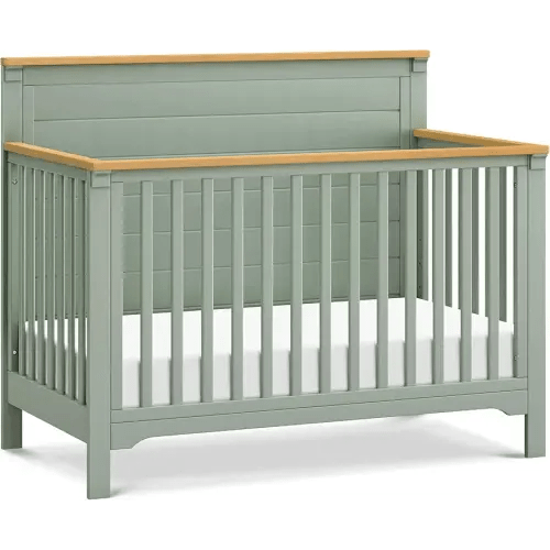 daVinci Shea 4-in-1 Baby Crib Convertible to Toddler Bed, Daybed, Full-Size Bed - FSC, GREENGUARD Gold Certified Wood Crib, Conversion Kits Sold Separately - 4 Adjustable Heights, Light Sage and Honey