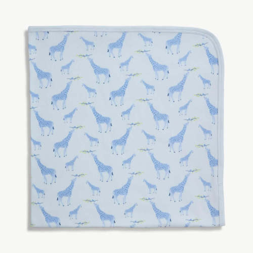 blue jolie giraffe organic cotton soothing swaddle blanket