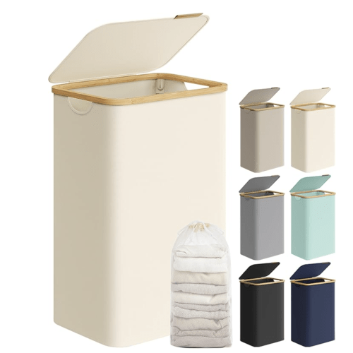 (Size/color- 90 L/Cream White) SONGMICS Large Laundry Hamper with Lid and Removable Mesh Liner