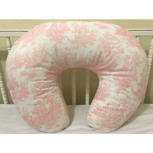 Pink Toile Nursing Pillow Cover, Baby Girl Nursing Pillow Cover - “c shape” (original)