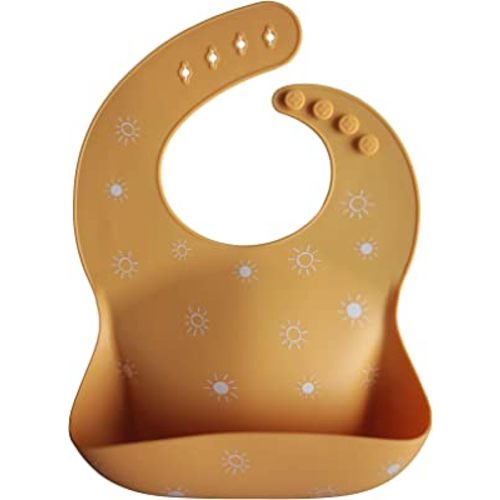 mushie Silicone Baby Bib | Adjustable Fit Waterproof Bibs (Sun Orange)