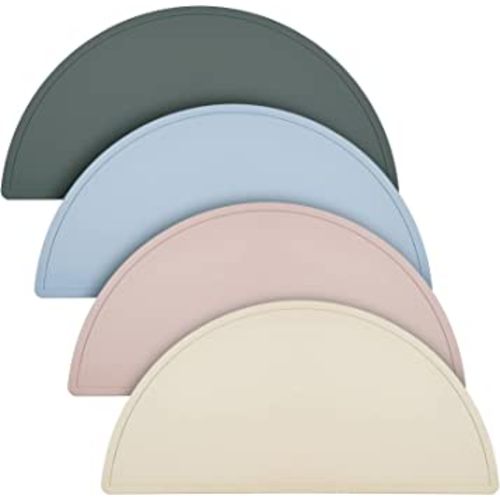 4 Packs Silicone Placemats for Baby Non Slip Placemats for Kids Toddlers Food Table Mats Portable Toddlers Placemats for Dining Table, 4 Colors(Gray, Apricot, Blue, Pink)