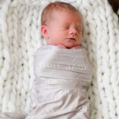 Personalized Stone Baby Name Swaddle Blanket - Block & Script