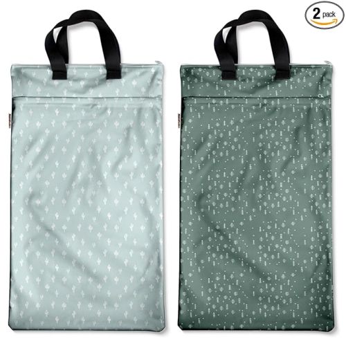 Mama Koala Reusable Hanging Wet Dry Bags for Baby Items, Cloth Diapers, Swimsuits, Travel, Gym Clothes, Beach, Pump Parts, Toiletries, Two Zippered Pockets, 2 Pack (W005L)