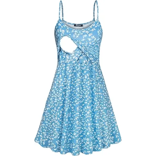 connche Floral Maternity Summer Dress Spaghetti Strap Nursing Breastfeeding