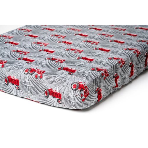 Farmall IH Tractor Logo Fitted Crib Sheet, Gray with Red Tractors