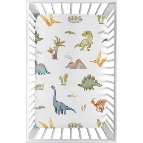 Sweet Jojo Designs Boy Baby Fitted Mini Crib Sheet Watercolor Dinosaur Dino Multicolor