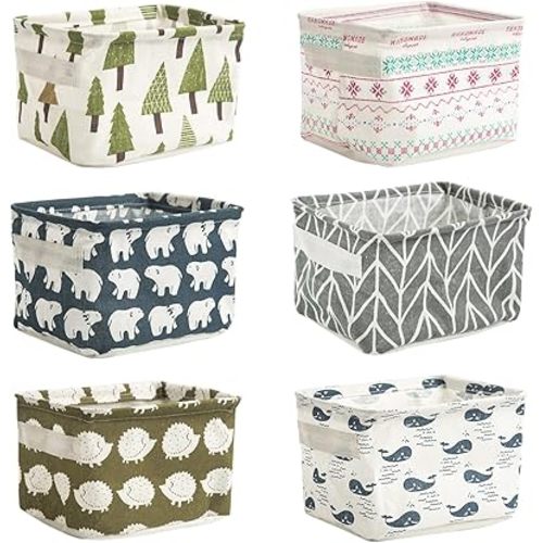 Foldable Storage Basket Set of 6 Collapsible Canvas Containers Fabric Shelf Bins with Handle