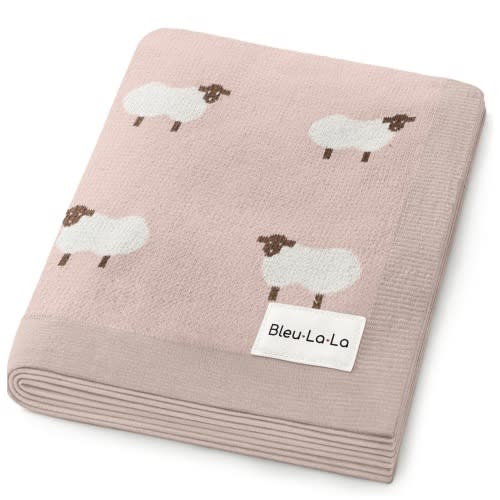 Bleu La La Luxury Knit Baby Receiving Blanket - 100% Cotton Soft Cozy Lightweight Receiving Swaddler Blanket for Shower Gift Registry for Newborns Infants Toddlers (Sheep - Light Pink)