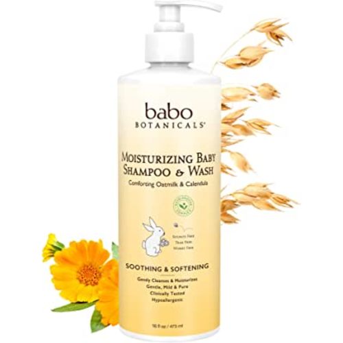 Babo Botanicals Moisturizing Plant-Based 2-in-1 Shampoo & Wash - with Organic Calendula & Oat Milk - For Babies, Kids & Adults with Sensitive or Dry Skin & Scalp - Hypoallergenic & Vegan - 16 fl. oz.