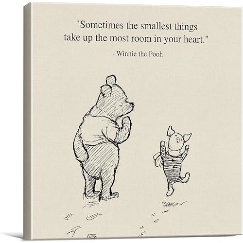 Classic Winnie the Pooh Wall Art Decor Retro Sometimes the Smallest Things Take up the Most Room Canvas Painting Pictures Framed Print Sign Artwork Ready to Hang (8x8 Inches)