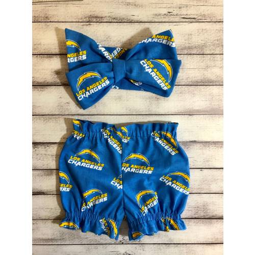 Los Angeles LA Chargers Inspired Football Headwrap Baby Headband Toddler Bows Big Bow Little Girl Infant Newborn Bummies Shorts Bloomers
