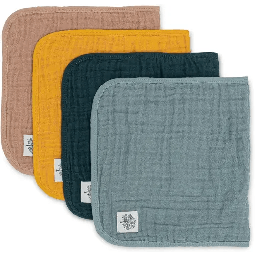 Parker Baby Muslin Burp Cloths | 100% Cotton Burping Clothes, Newborn Essential | Must-Have Baby Registry, Modern and Trendy Colors | 20"x11" Unisex Large Baby Burp Cloths, 4-Pack Dune Set