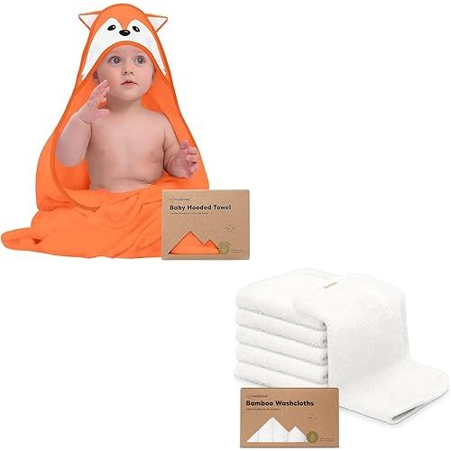 KeaBabies Baby Hooded Towel and Baby Washcloths for Newborn, Kids - Soft Bath Towels with Hood for Toddlers - Soft, Absorbent Infant Bath Cloth and Newborn Face Washcloths