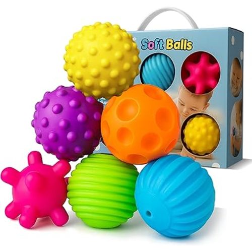 Baby Textured Multi Sensory Toys Massage Ball Gift Set BPA Free for Toddlers 1-3 Soft Balls Montessori Infant Baby Toys 6 to 12 Months 6 Pack