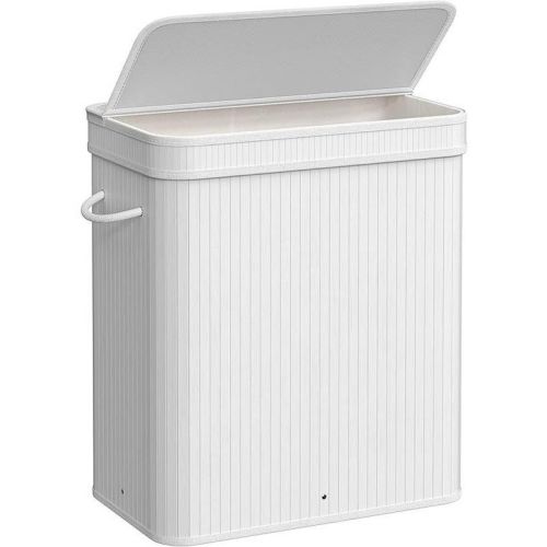 SONGMICS Laundry Hamper with Lid Bamboo Laundry Basket with Liner Bag, Color: White, Size: 100l