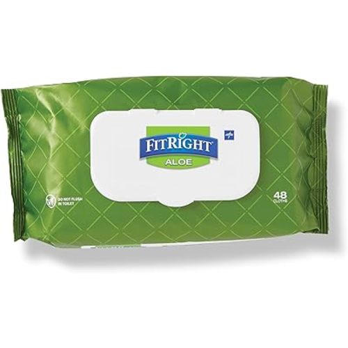 FitRight Aloe Fragrance-Free Quilted Wet Wipes, Soft Pack with Flip Top, 8 x 12 Inches, Pack of 48 Wipes