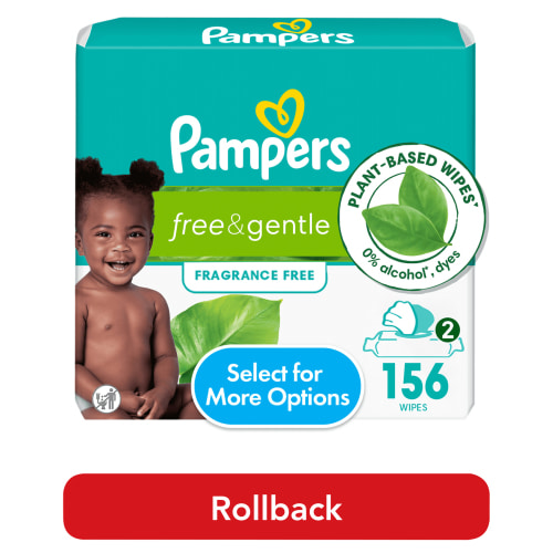 Pampers Free & Gentle Baby Wipes Unscented, 2-Pack 126 Wipes (Select for More Options)