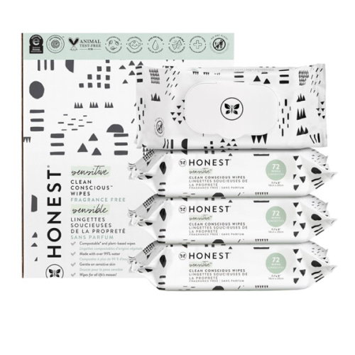 The Honest Company Clean Conscious Multi-Use Wipes | Hypoallergenic + Unscented for Sensitive Skin | Over 99% Water, Compostable, Plant Based, Baby Wipes | Pattern Play, 288 Count