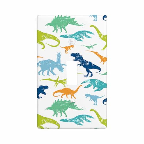 Moslion Colorful Dinosaur 1-Gang Toggle Wall Plate Green Blue Wildlife Animal Dino Watercolor Light Switch Plug Covers Home Kitchen Bathroom Bedroom Decor
