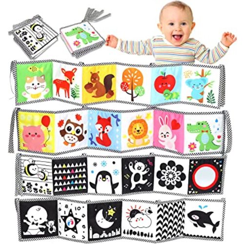 OKOOKO Black and White High Contrast Soft Baby Books 2PCS Washable Tummy Time Toy Crib Stroller Toy Montessori Sensory Toy Early Education for Newborn Baby Infant 0-6 6-12 Months