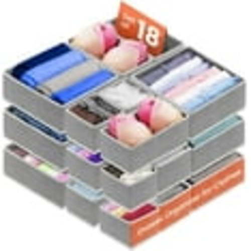 RFAQK 18 Pack Drawer Organizer Clothes-3 Sizes (L, M, S) Dresser Drawer Organizer-Baby Drawer Organizer for Nursery-Foldable Fabric Drawer Dividers for Underwear, Bedroom, Lingerie, Undies, Bra-Grey