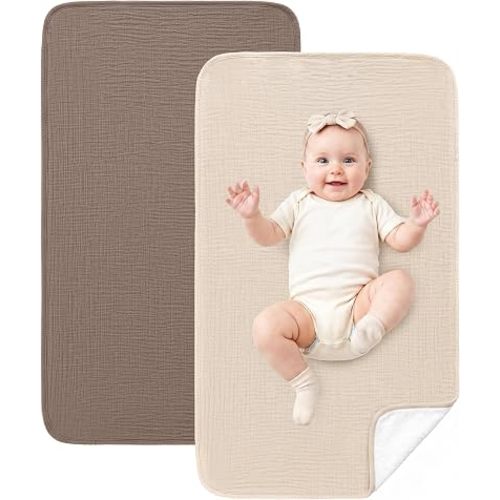 Eterish 2 Pack Waterproof Muslin Cotton Portable Changing Pad 30"x 17", Soft & Foldable Changing Pad Liner with Terry Backing, Travel Baby Changing Mat for Newborn Girls Boys