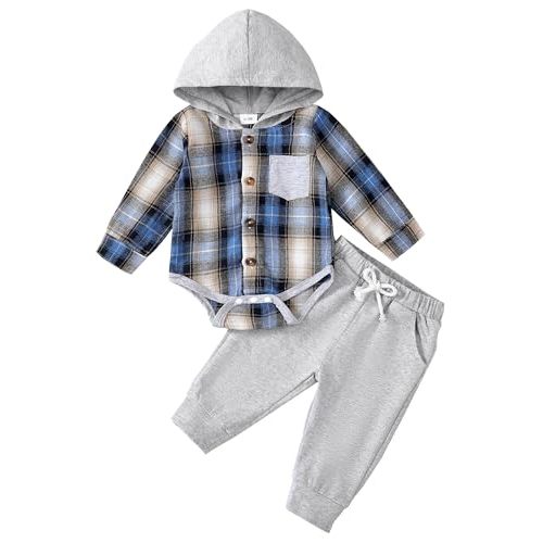 Renotemy Newborn Baby Boy Clothes Infant Boy Outfits Baby Hoodie Romper Fall Winter 0 3 6 9 12 18 Months Baby Clothes for Boy