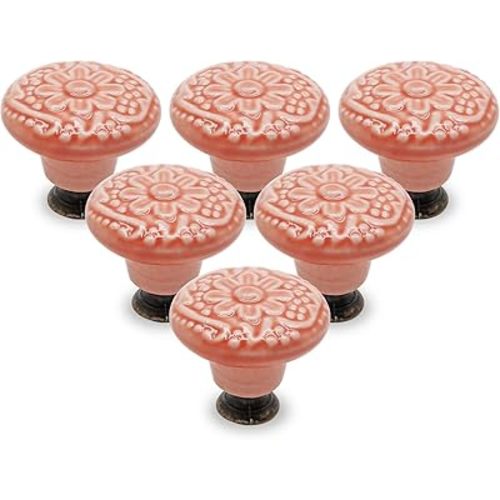 12pcs Pink Cabinet Knobs, Retro Ceramic Dresser Knobs, 34mm / 1.3" Drawer Pulls Dresser Handles with Mounting Screws