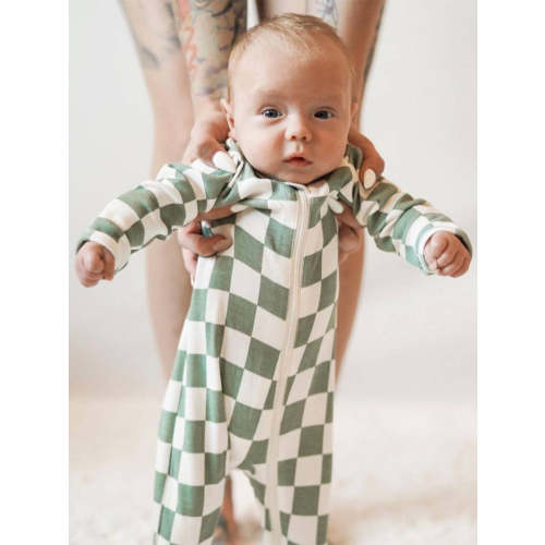 Matcha Milkshake Checkerboard / Organic 2-Way Zip Romper