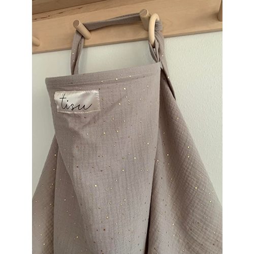 Nursing Cover for Breastfeeding with Wire | Breathable Soft Organic Muslin Cotton | Baby Breast Feeding & Pumping Apron | Nurse Shawl | Multi Use Baby Car Seat Stroller Cover by TISU (Taupe Beige)