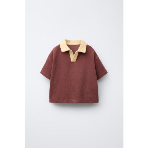 CONTRAST COLLAR TERRY POLO SHIRT - Terracotta | ZARA United States