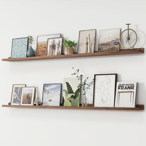 Picture Ledge Shelf, Floating Shelves Set of 2, 72 Inches Long Large Nursery Book Shelves for Toys Storage, Kids Bookshelf Wall Mounted for Living Room Bedroom Decor Books Photo Frames, Walnut