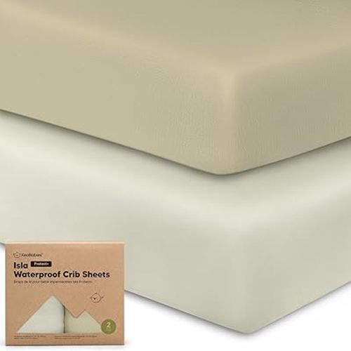 2-Pack Waterproof Crib Sheets for Boys, Girls - Viscose Derived from Bamboo Crib Sheets Neutral, Crib Mattress Protector Sheet, Soft Toddler Bed Sheets, Fitted Baby Crib Sheets Girl, Boy (Lichen)