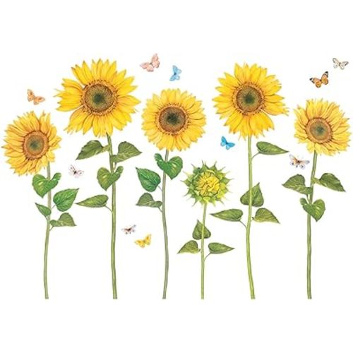 DECOWALL DS9-1905 Watercolour Happy Sunflower Kids Wall Stickers Wall Decals Peel and Stick Removable Wall Stickers for Kids Nursery Bedroom Living Room décor