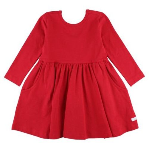 RuffleButts Baby Girls Long Sleeve Twirl Dress - Red, 6-12m