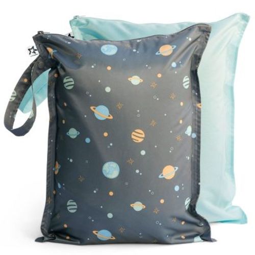 Tiny Twinkle Mess-Proof Waterproof Washable Baby/Toddler Wet Bags for Diapers, Swimsuits and Travel (Grey, IceBlue)