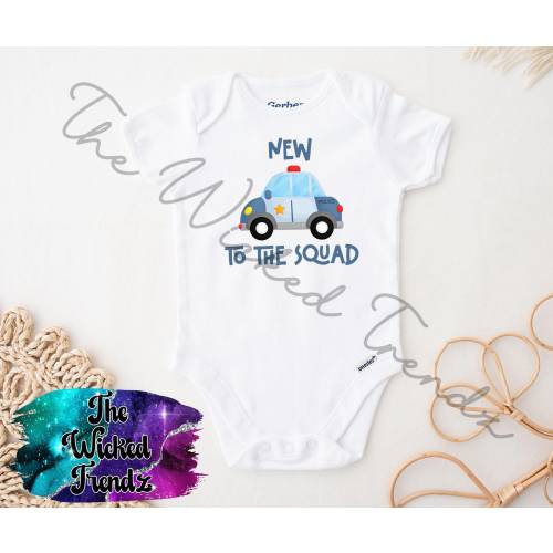 New To The Squad Police Baby Gerber Onesie© Rookie Police Officer Cop Sheriff New Dad Mom Police Gift Baby Shower Gift Baby Boy Girl