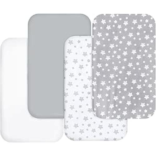 Bassinet Sheets for Baby Boys Girls 4 Pack(33" x 20"), Compatible with AirClub, Mika Micky, Baby Delight, Dream On Me, Koola Baby, AMKE and Other Rectangle Bassinet Mattress, Grey
