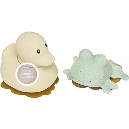 HEVEA Squeeze'n'Splash Rubber Duck & Frog Bath Toys Gift Set - Bath Toy for Babies and Toddlers - 100% Natural Rubber, Plant Based, Plastic-Free, BPA-Free